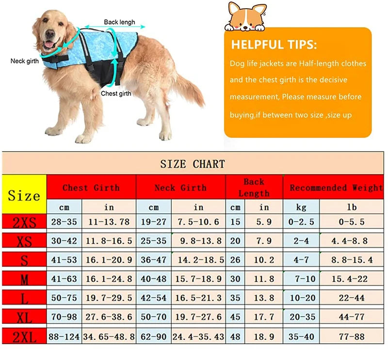 Safety Dog Life Jacket Summer Printed Pet Dog Life Vest Swimming Wear Safety Clothes Outdoor Puppy Big Dog Clothing Vest XXS-XXL