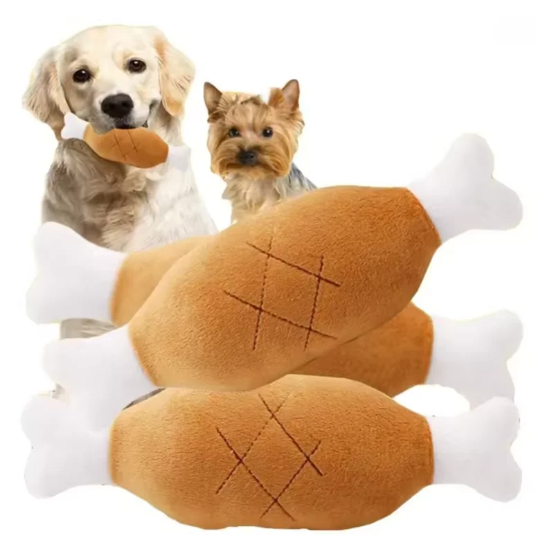Interactive Plush Squeaky Dog Toy Chicken Legs Bone Shape Pet Dog Plush Toy for Small Medium Large Dogs and Cats