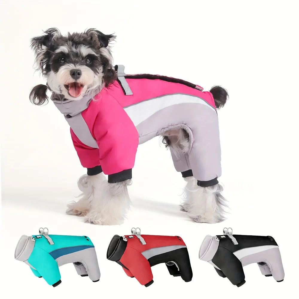 Autumn and winter new dog clothes, four-legged cotton jacket, outdoor reflective leash, thick coat for keeping dogs warm
