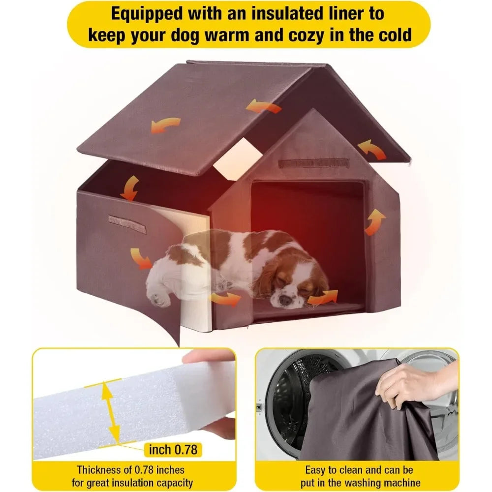 Dog House Outdoor, Insulated Kennel Outside for Large Breed, Weatherproof Shelter with Anti-Chewing Iron Frame