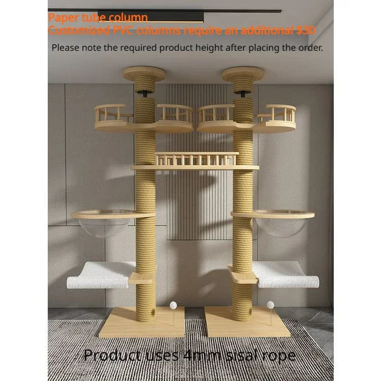 Double Pillar Cat Climbing Pillar Solid Wood Cat Cage Multifunctional Cat Stand Multi-layer Jumping Platform pet supplies