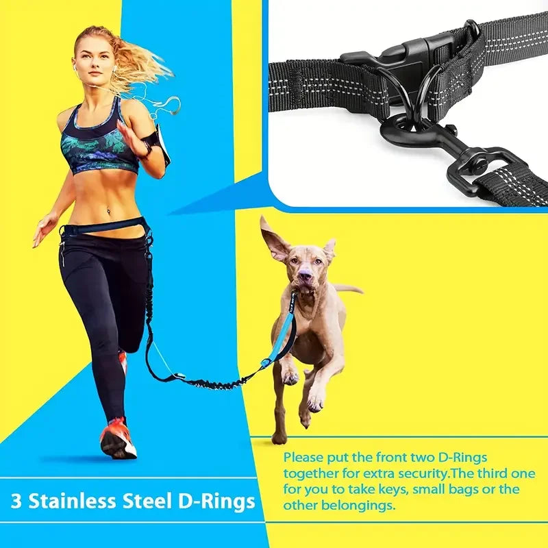 Adjustable Hands-Free Dog Running Leash with Double Handles and Elastic Retractable Rope for Large and Medium Dogs - Perfect for