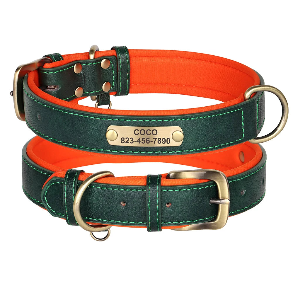 Personalized Dog Collar Custom PU Leather Dog Collars Free Engraved Nameplate Tags For Small Medium Large Dogs Pitbull Labrador