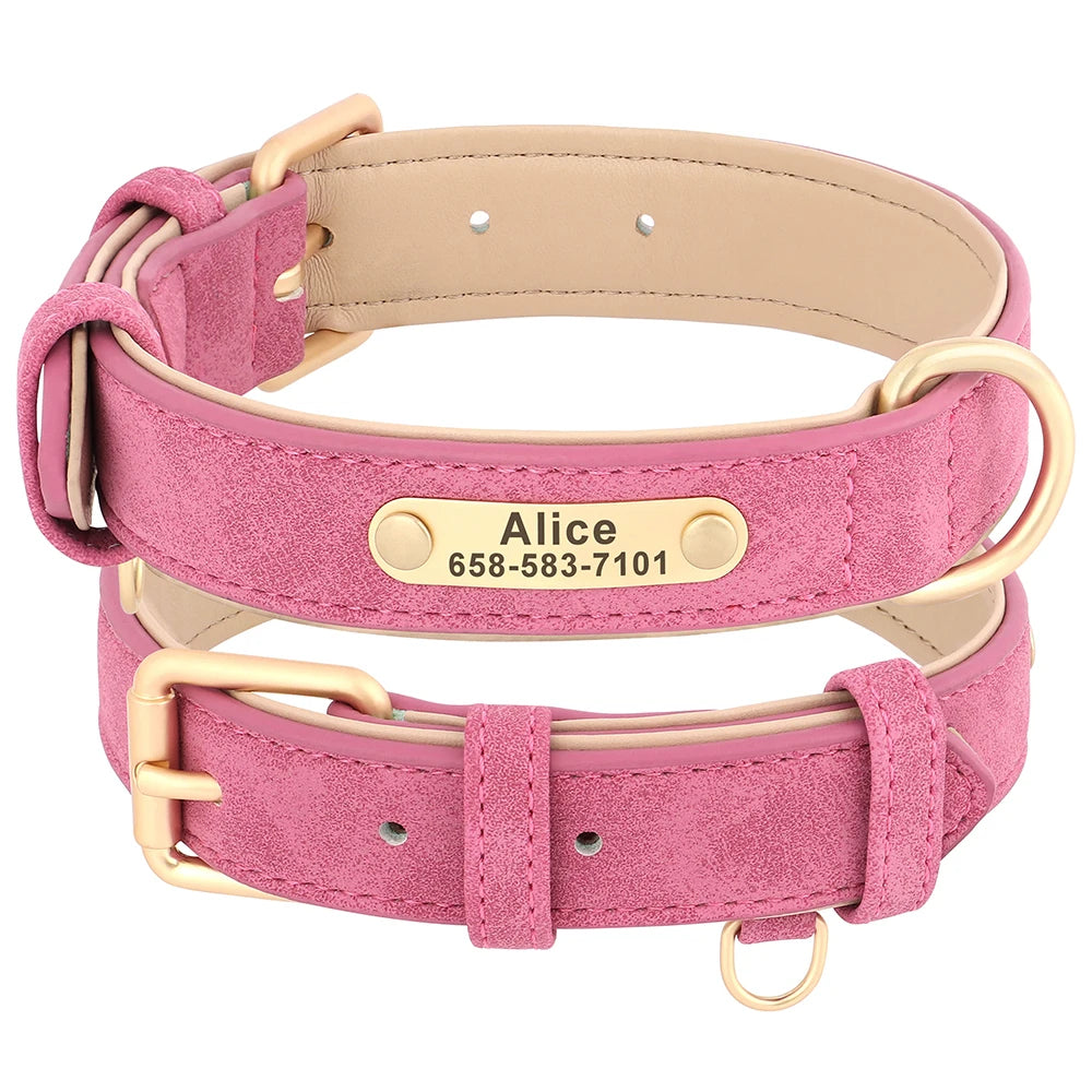 Personalized Dog Collar Custom PU Leather Dog Collars Free Engraved Nameplate Tags For Small Medium Large Dogs Pitbull Labrador