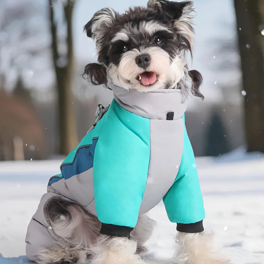 Autumn and winter new dog clothes, four-legged cotton jacket, outdoor reflective leash, thick coat for keeping dogs warm