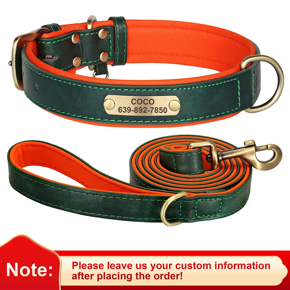 Personalized Dog Collar Custom PU Leather Dog Collars Free Engraved Nameplate Tags For Small Medium Large Dogs Pitbull Labrador