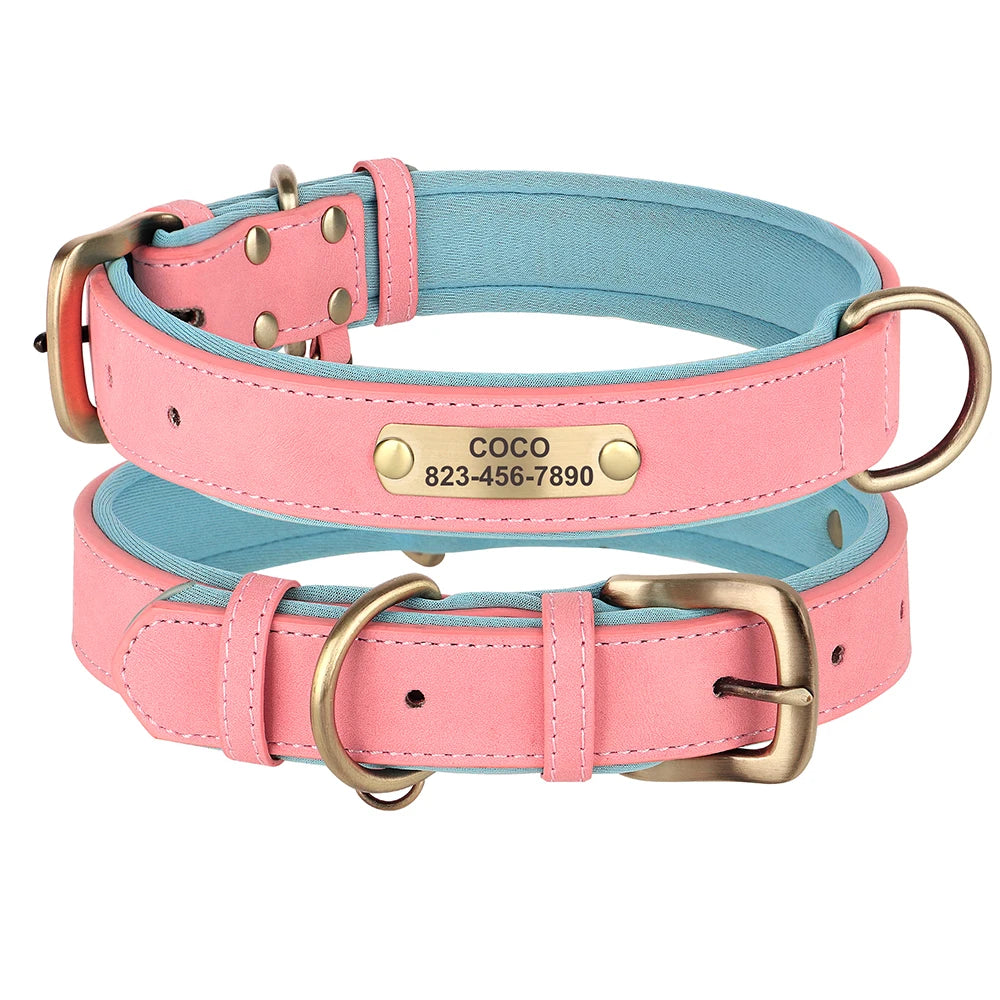 Personalized Dog Collar Custom PU Leather Dog Collars Free Engraved Nameplate Tags For Small Medium Large Dogs Pitbull Labrador
