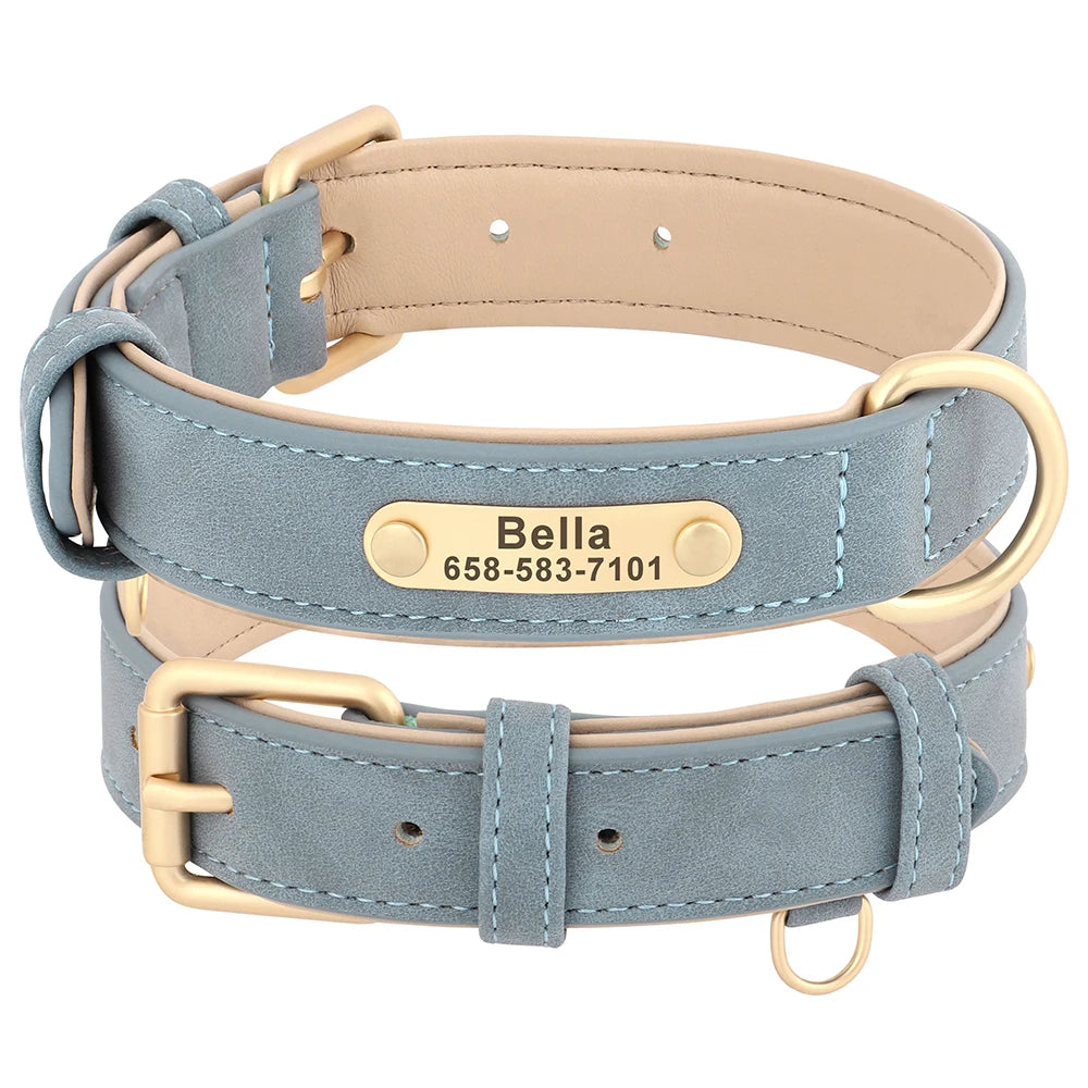 Personalized Dog Collar Custom PU Leather Dog Collars Free Engraved Nameplate Tags For Small Medium Large Dogs Pitbull Labrador