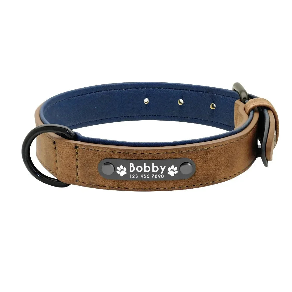 Personalized Custom Leather Dog Collar Name ID Tags for Small/Medium/Large Dogs: Pitbull, Bulldog, Beagle Unique Pet Accessories