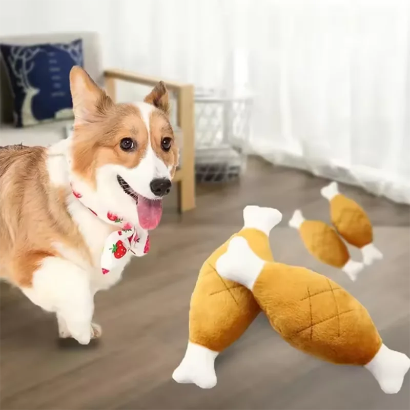 Interactive Plush Squeaky Dog Toy Chicken Legs Bone Shape Pet Dog Plush Toy for Small Medium Large Dogs and Cats