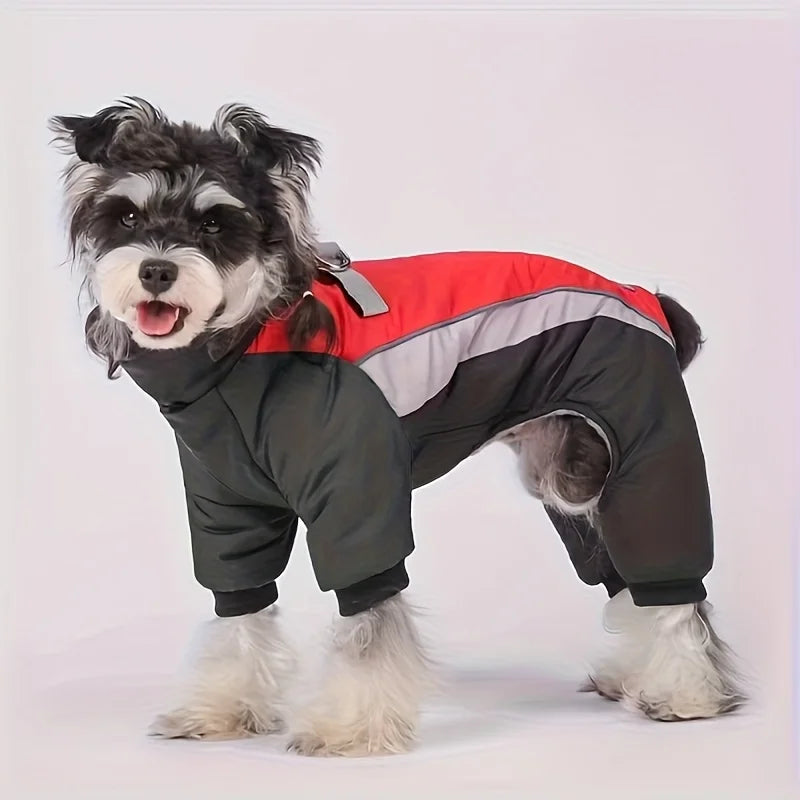 Autumn and winter new dog clothes, four-legged cotton jacket, outdoor reflective leash, thick coat for keeping dogs warm
