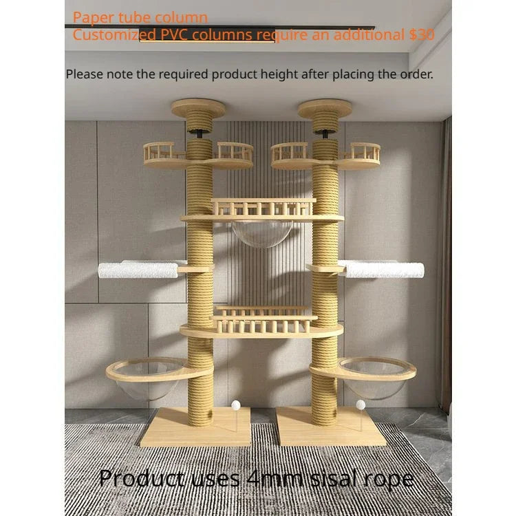 Double Pillar Cat Climbing Pillar Solid Wood Cat Cage Multifunctional Cat Stand Multi-layer Jumping Platform pet supplies
