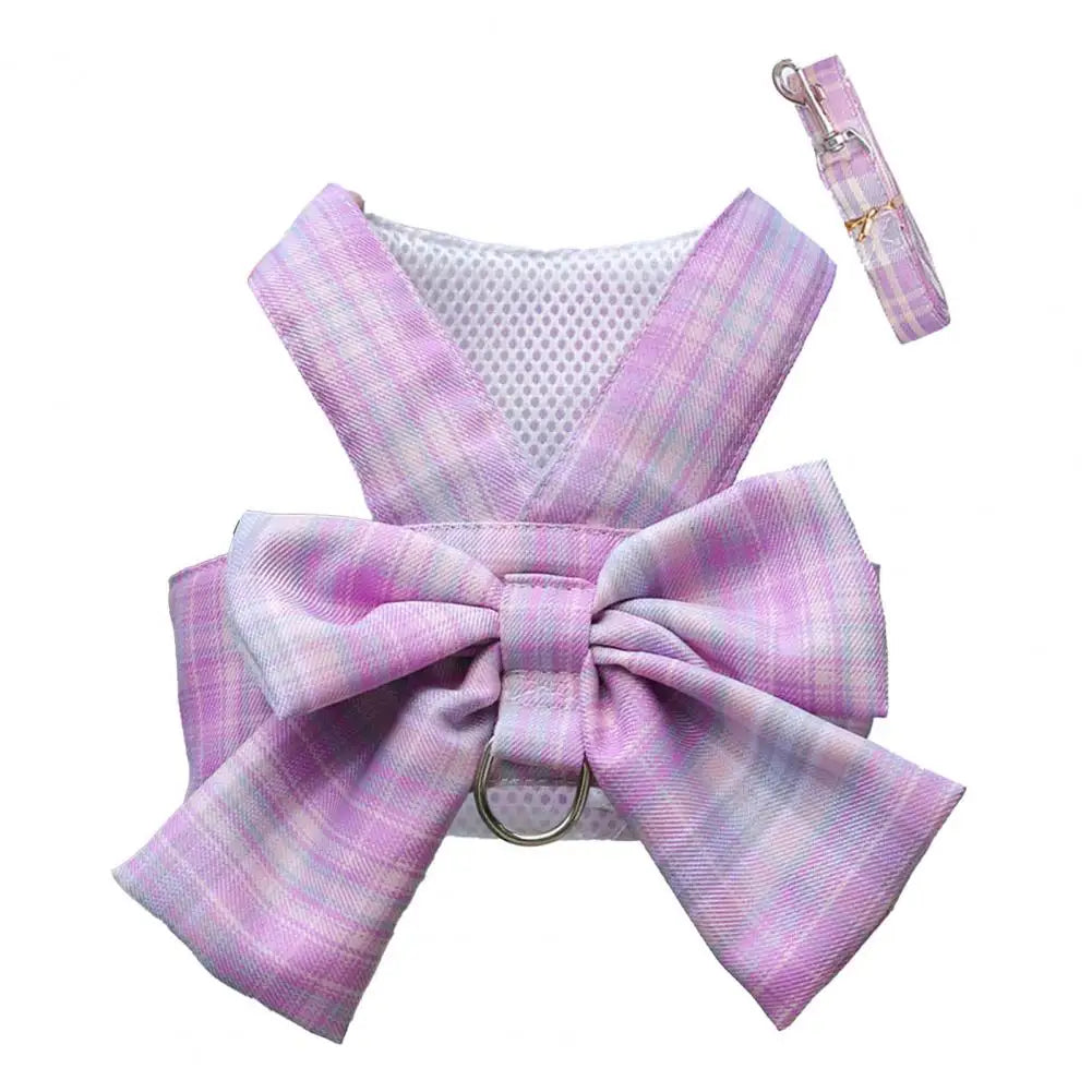 Rabbit JK Dresses and Leash Sets Mesh Plaid Pet Vest Harness Cat Bunny Chest Strap Set Small Animals Clothes Rabbits Accessories
