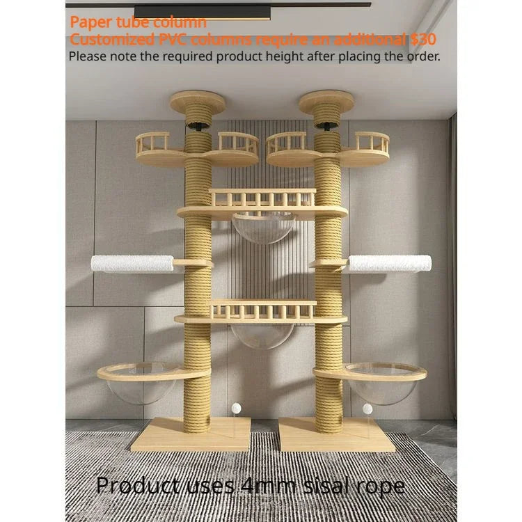 Double Pillar Cat Climbing Pillar Solid Wood Cat Cage Multifunctional Cat Stand Multi-layer Jumping Platform pet supplies
