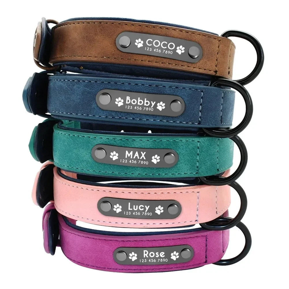 Personalized Custom Leather Dog Collar Name ID Tags for Small/Medium/Large Dogs: Pitbull, Bulldog, Beagle Unique Pet Accessories