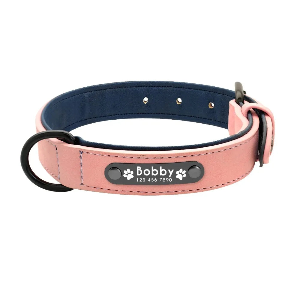Personalized Custom Leather Dog Collar Name ID Tags for Small/Medium/Large Dogs: Pitbull, Bulldog, Beagle Unique Pet Accessories