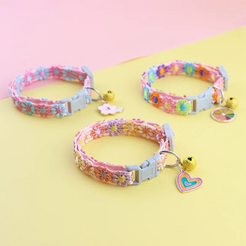 Pet Collar With Bell Cartoon Footprint Colorful Dog Puppy Kitten Collar Adjustable Safety Bell Ring Necklace   NONE Bells lolita