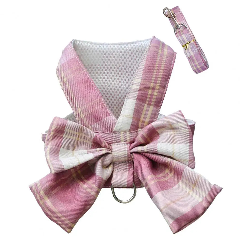 Rabbit JK Dresses and Leash Sets Mesh Plaid Pet Vest Harness Cat Bunny Chest Strap Set Small Animals Clothes Rabbits Accessories