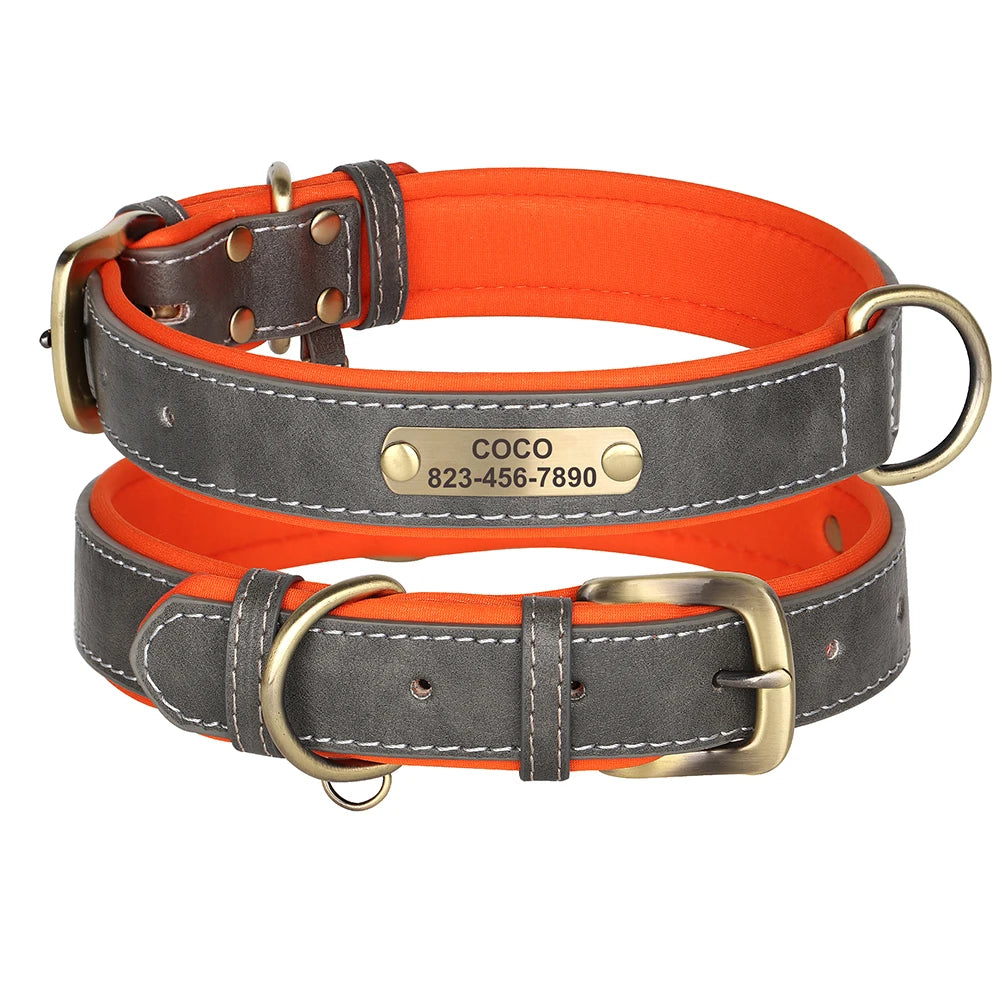 Personalized Dog Collar Custom PU Leather Dog Collars Free Engraved Nameplate Tags For Small Medium Large Dogs Pitbull Labrador