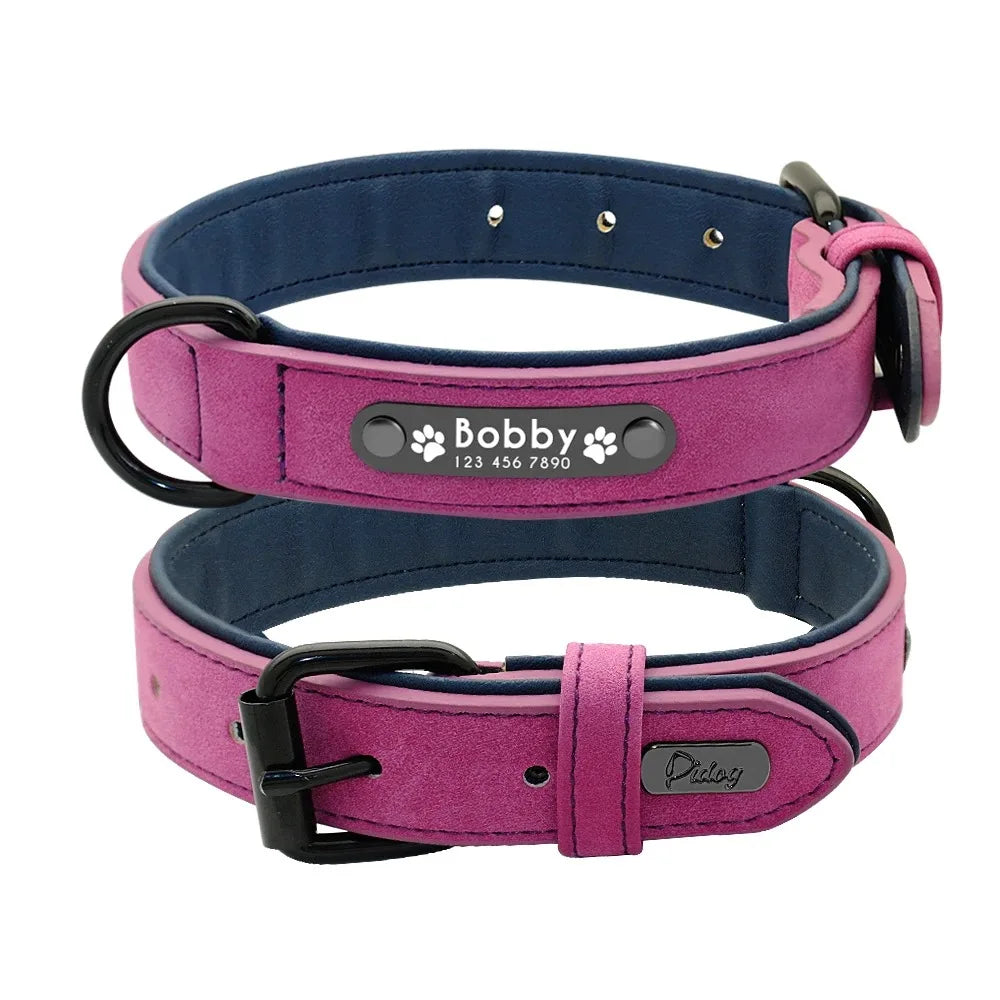 Personalized Custom Leather Dog Collar Name ID Tags for Small/Medium/Large Dogs: Pitbull, Bulldog, Beagle Unique Pet Accessories