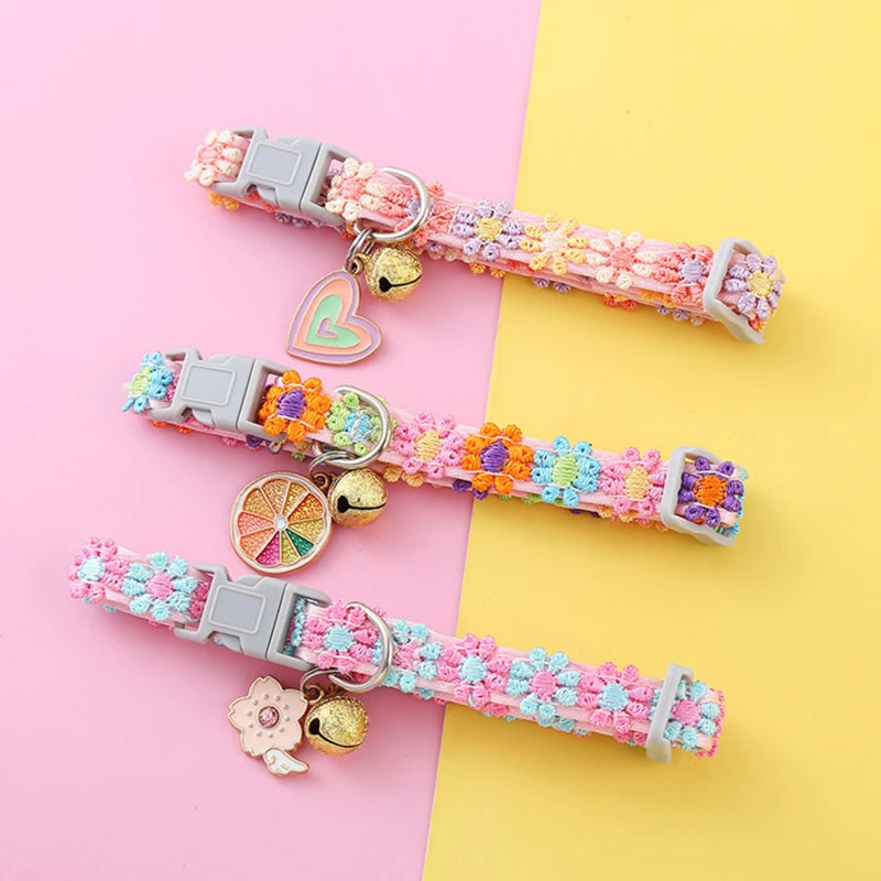 Pet Collar With Bell Cartoon Footprint Colorful Dog Puppy Kitten Collar Adjustable Safety Bell Ring Necklace   NONE Bells lolita