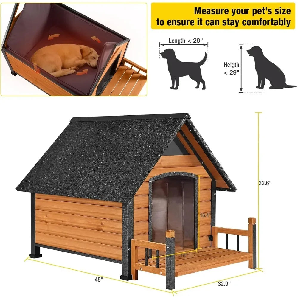 Dog House Outdoor, Insulated Kennel Outside for Large Breed, Weatherproof Shelter with Anti-Chewing Iron Frame