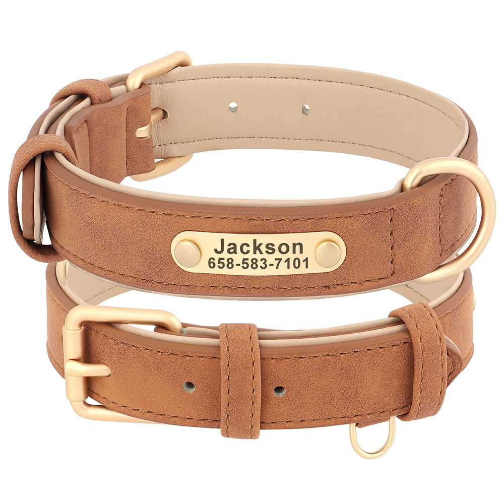 Personalized Dog Collar Custom PU Leather Dog Collars Free Engraved Nameplate Tags For Small Medium Large Dogs Pitbull Labrador