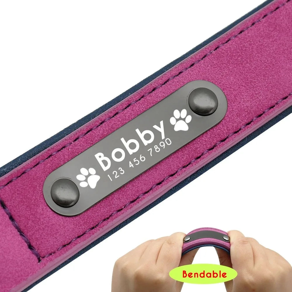Personalized Custom Leather Dog Collar Name ID Tags for Small/Medium/Large Dogs: Pitbull, Bulldog, Beagle Unique Pet Accessories