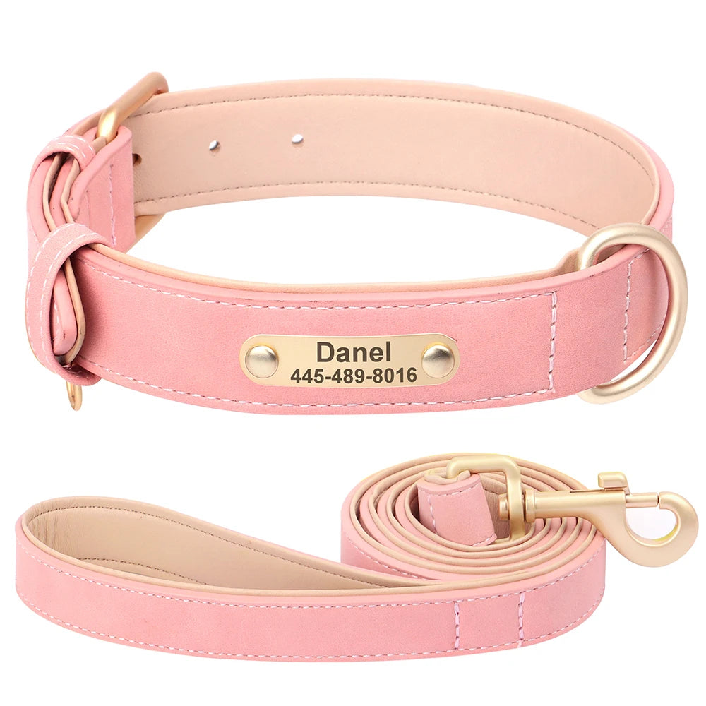 Personalized Dog Collar Custom PU Leather Dog Collars Free Engraved Nameplate Tags For Small Medium Large Dogs Pitbull Labrador