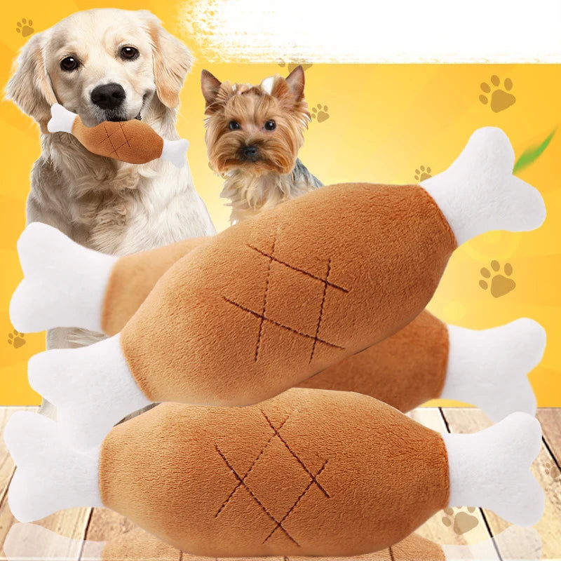 Interactive Plush Squeaky Dog Toy Chicken Legs Bone Shape Pet Dog Plush Toy for Small Medium Large Dogs and Cats