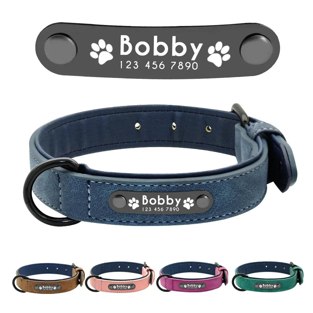 Personalized Custom Leather Dog Collar Name ID Tags for Small/Medium/Large Dogs: Pitbull, Bulldog, Beagle Unique Pet Accessories
