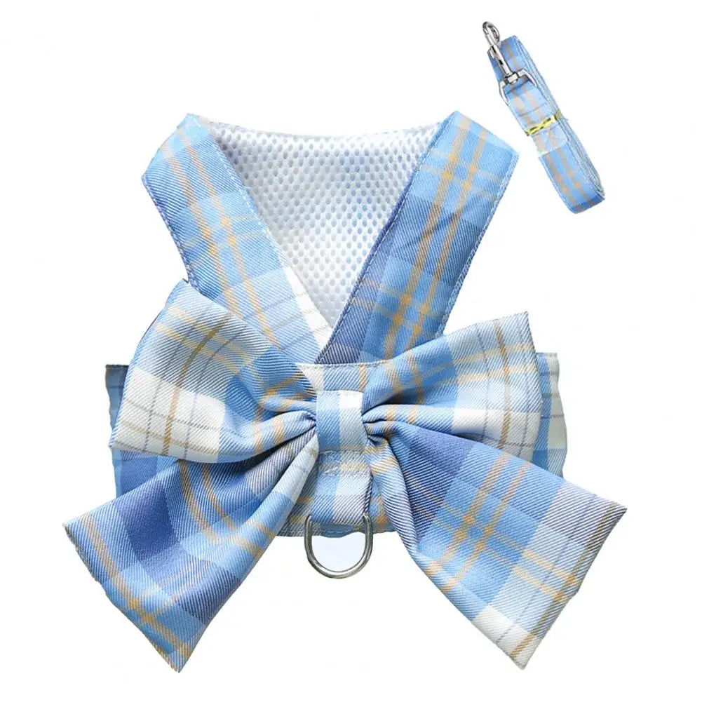 Rabbit JK Dresses and Leash Sets Mesh Plaid Pet Vest Harness Cat Bunny Chest Strap Set Small Animals Clothes Rabbits Accessories