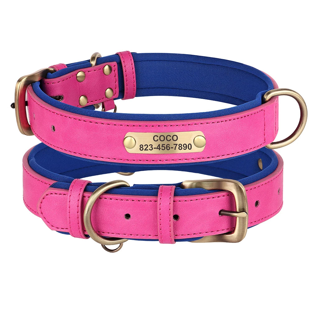 Personalized Dog Collar Custom PU Leather Dog Collars Free Engraved Nameplate Tags For Small Medium Large Dogs Pitbull Labrador