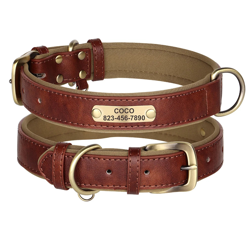Personalized Dog Collar Custom PU Leather Dog Collars Free Engraved Nameplate Tags For Small Medium Large Dogs Pitbull Labrador