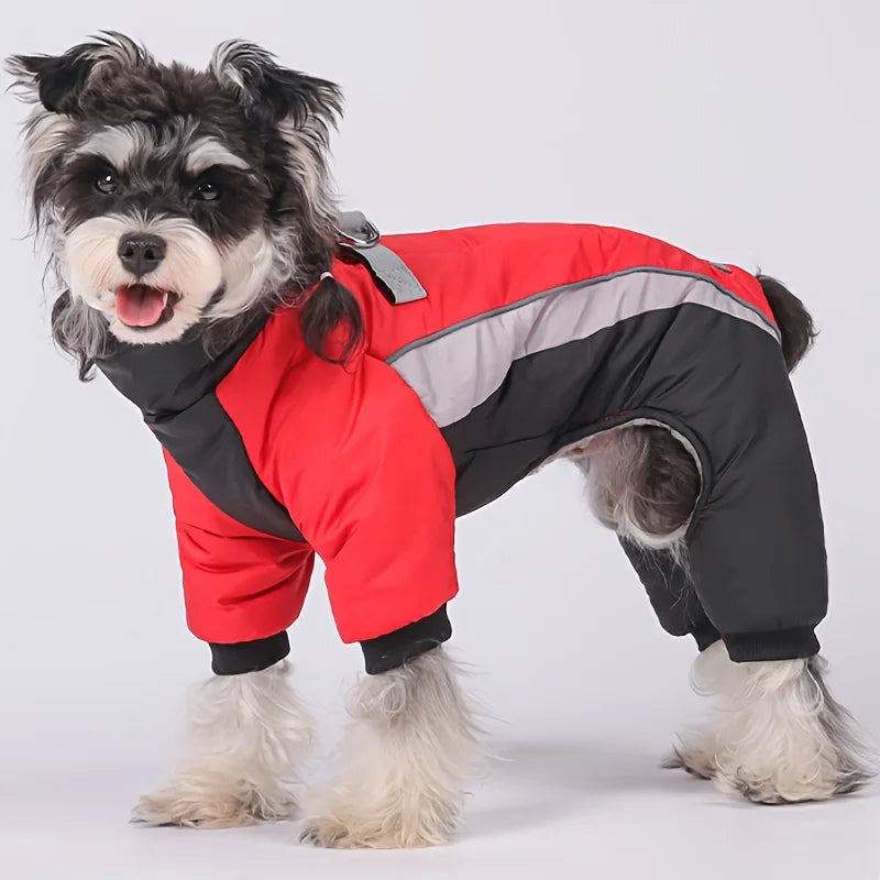Autumn and winter new dog clothes, four-legged cotton jacket, outdoor reflective leash, thick coat for keeping dogs warm