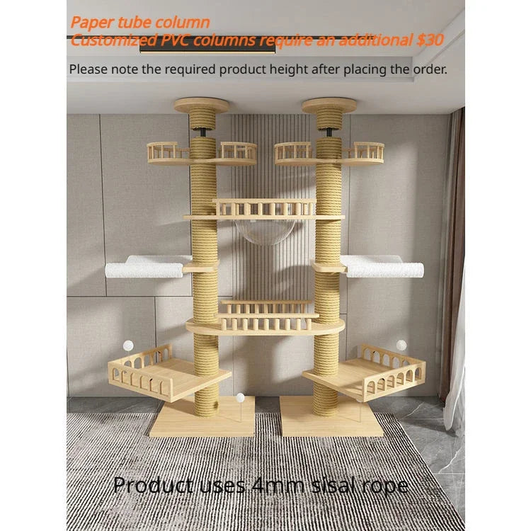 Double Pillar Cat Climbing Pillar Solid Wood Cat Cage Multifunctional Cat Stand Multi-layer Jumping Platform pet supplies