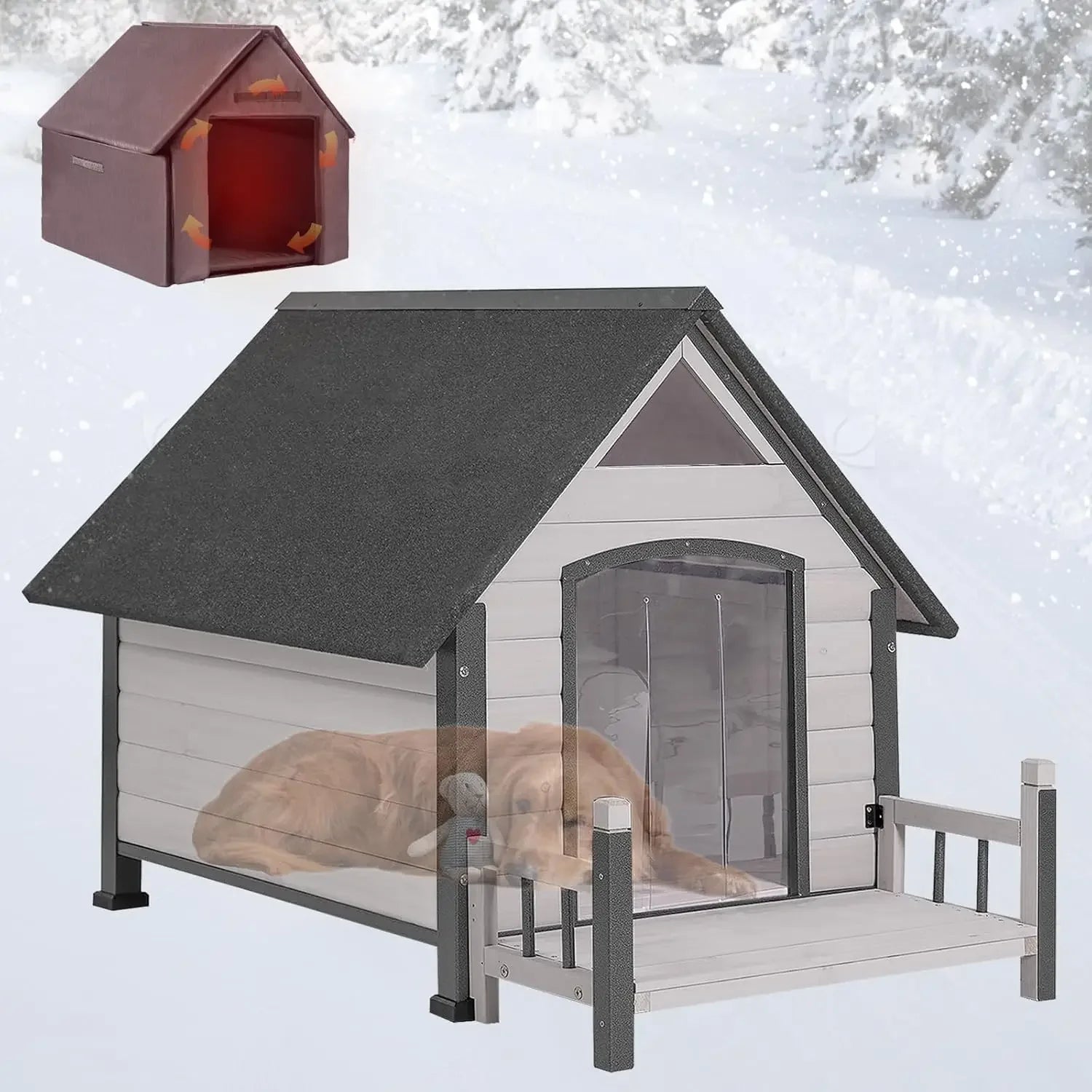 Dog House Outdoor, Insulated Kennel Outside for Large Breed, Weatherproof Shelter with Anti-Chewing Iron Frame