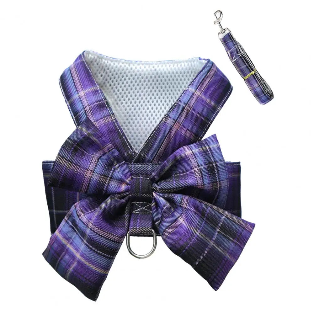 Rabbit JK Dresses and Leash Sets Mesh Plaid Pet Vest Harness Cat Bunny Chest Strap Set Small Animals Clothes Rabbits Accessories