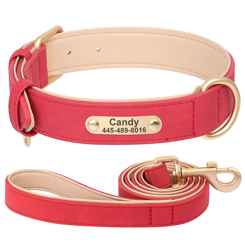 Personalized Dog Collar Custom PU Leather Dog Collars Free Engraved Nameplate Tags For Small Medium Large Dogs Pitbull Labrador