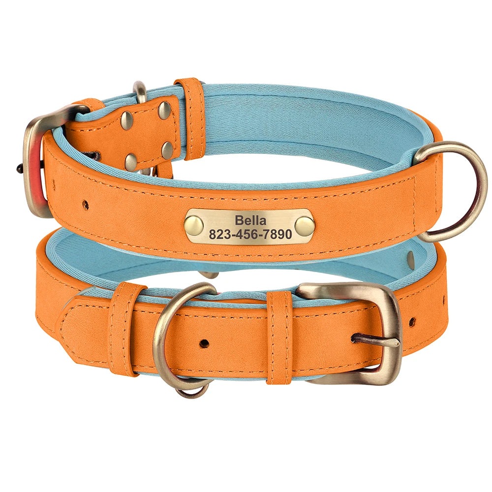 Personalized Dog Collar Custom PU Leather Dog Collars Free Engraved Nameplate Tags For Small Medium Large Dogs Pitbull Labrador