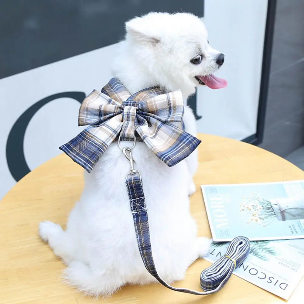 Rabbit JK Dresses and Leash Sets Mesh Plaid Pet Vest Harness Cat Bunny Chest Strap Set Small Animals Clothes Rabbits Accessories