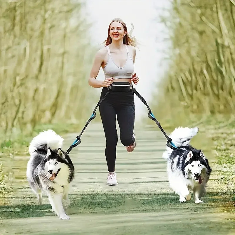 Adjustable Hands-Free Dog Running Leash with Double Handles and Elastic Retractable Rope for Large and Medium Dogs - Perfect for