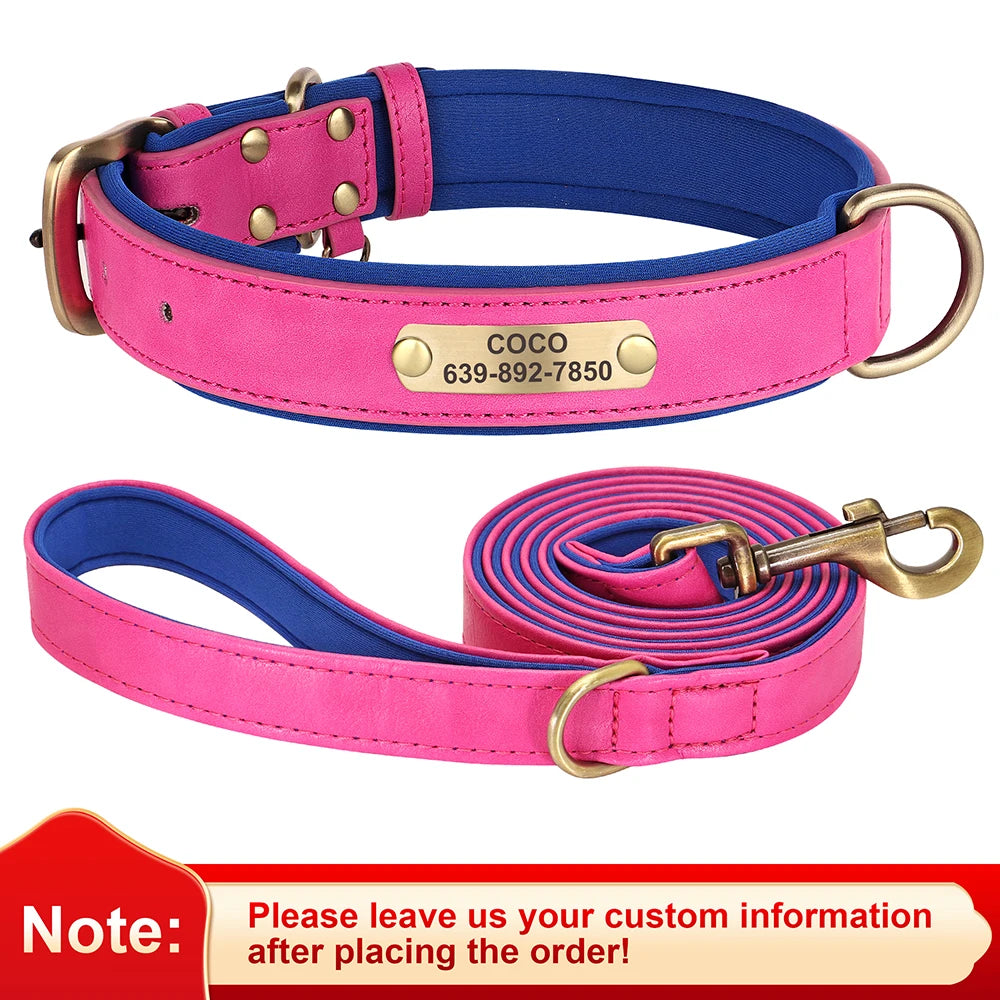 Personalized Dog Collar Custom PU Leather Dog Collars Free Engraved Nameplate Tags For Small Medium Large Dogs Pitbull Labrador